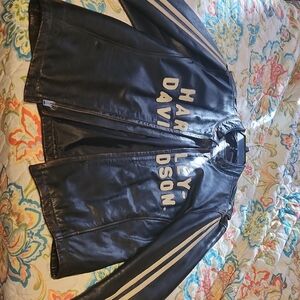 Harley-Davidson Black Varsity Jacket with White Stripes